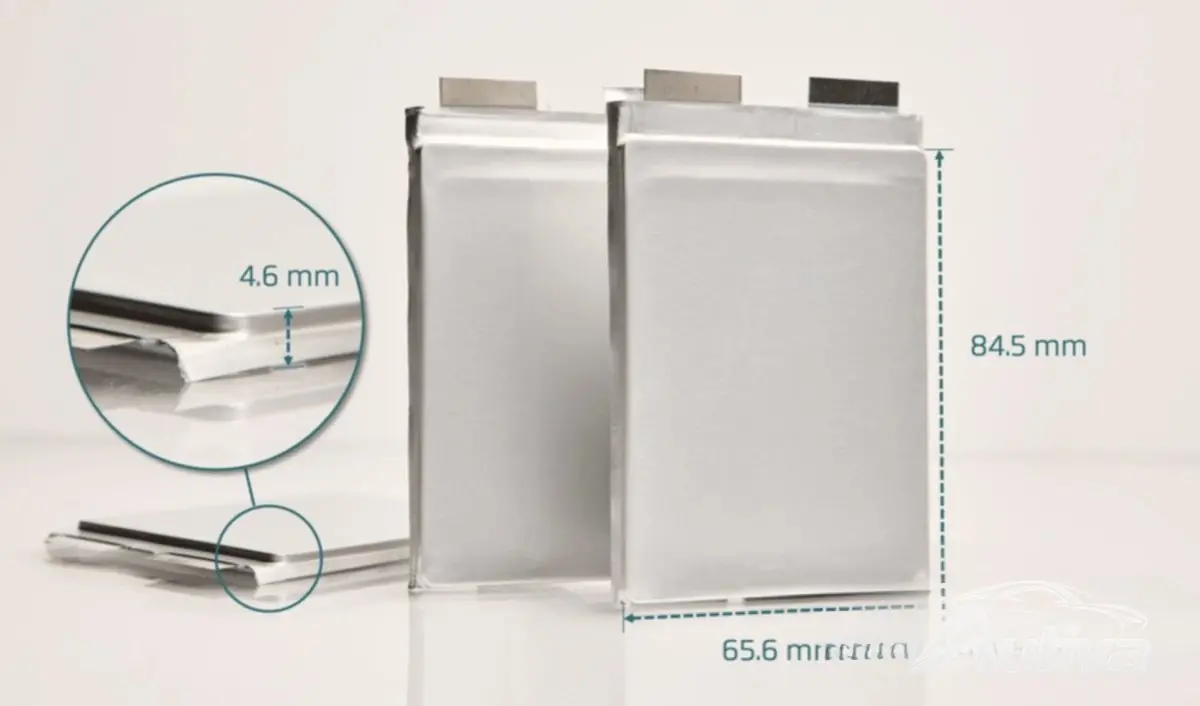 Afmetingen van de QSE-5 batterijcel - bron: QuantumScape Afmetingen van de QSE-5 batterijcel - bron: QuantumScape