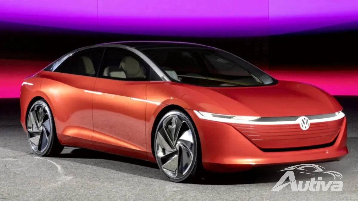 Volkswagen Trinity kör på en vägspärr medan elektrisk Golf rusar fram
