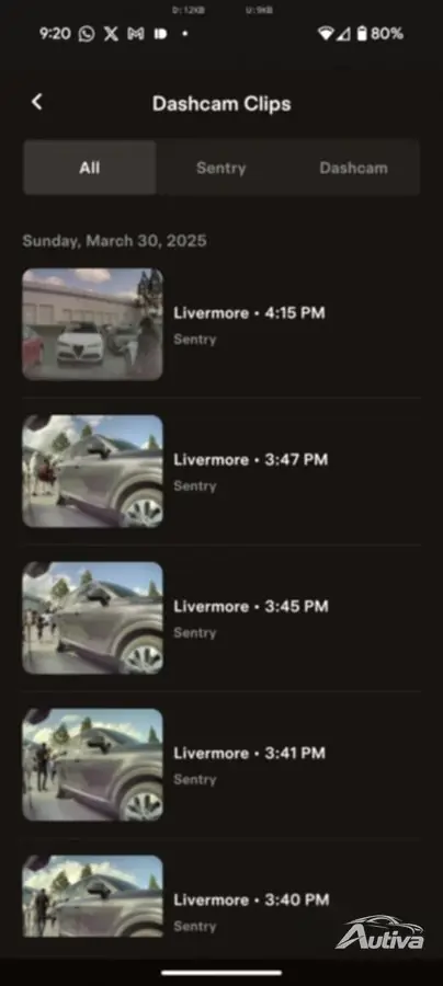 Capturas de pantalla de la aplicación Tesla de Android actualizada
