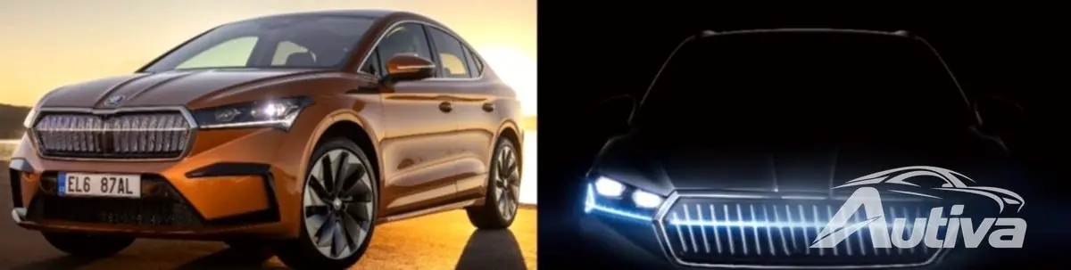 Aerodinamica di prima classe per Skoda Enyaq Coupé e la sua griglia anteriore illuminata Aerodinamica di prima classe per Skoda Enyaq Coupé e la sua griglia anteriore illuminata